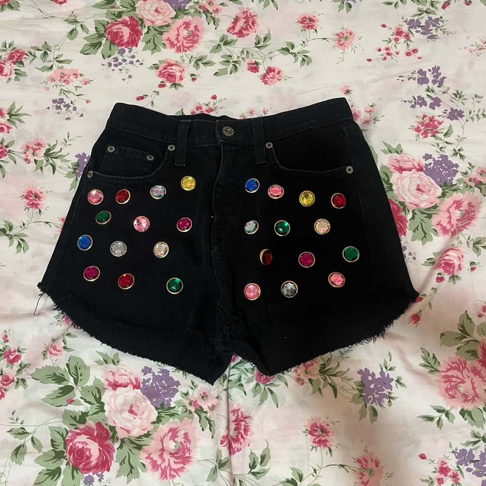 Nwot Carmar Black Women’s Shorts Colorful Rhinestone Embellishment Size 24
